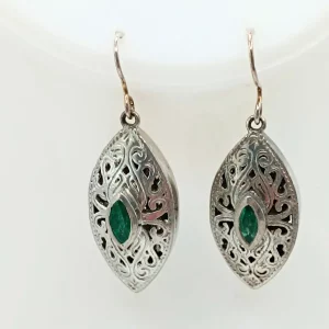 Emerald & Pewter Drop Earrings