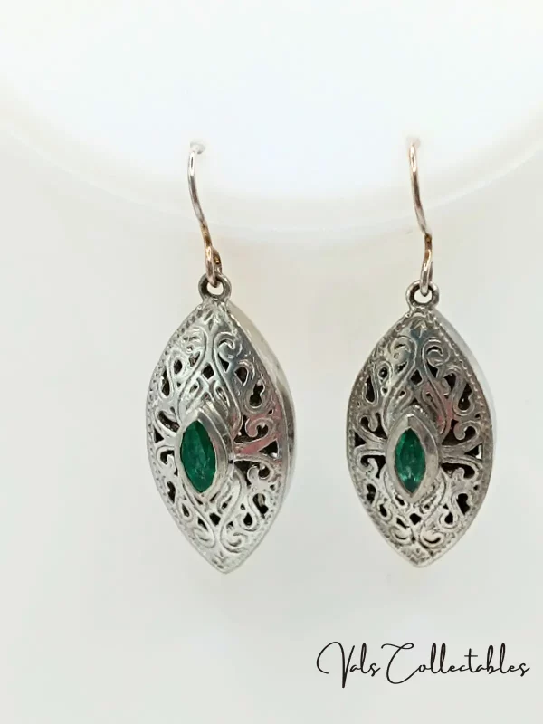 Emerald & Pewter Drop Earrings