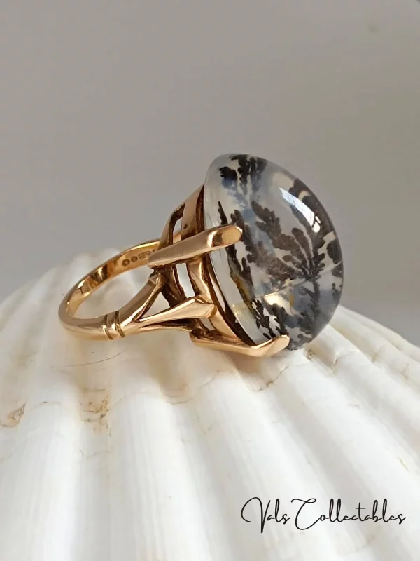 Gold Dendritic Agate Cabochon Ring - Image 3