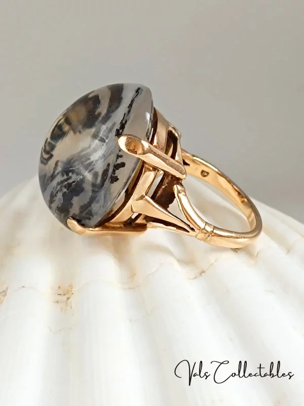 Gold Dendritic Agate Cabochon Ring - Image 2