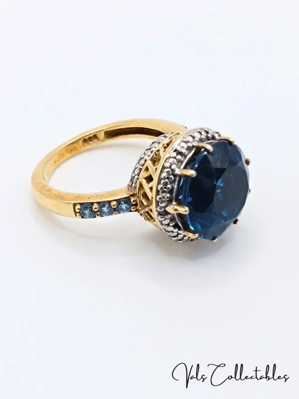 Silver and Dark Blue Topaz / or Sapphire Halo | Cocktail Ring - Image 2