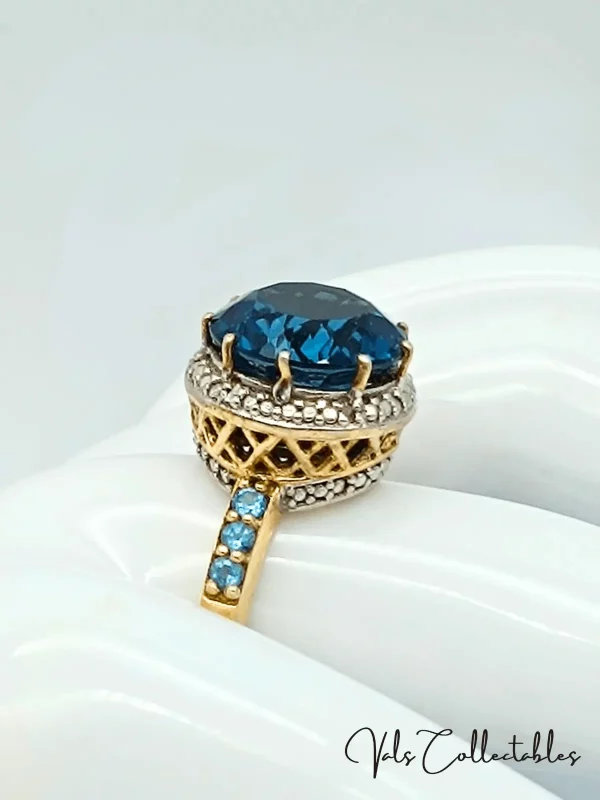 Silver and Dark Blue Topaz / or Sapphire Halo | Cocktail Ring