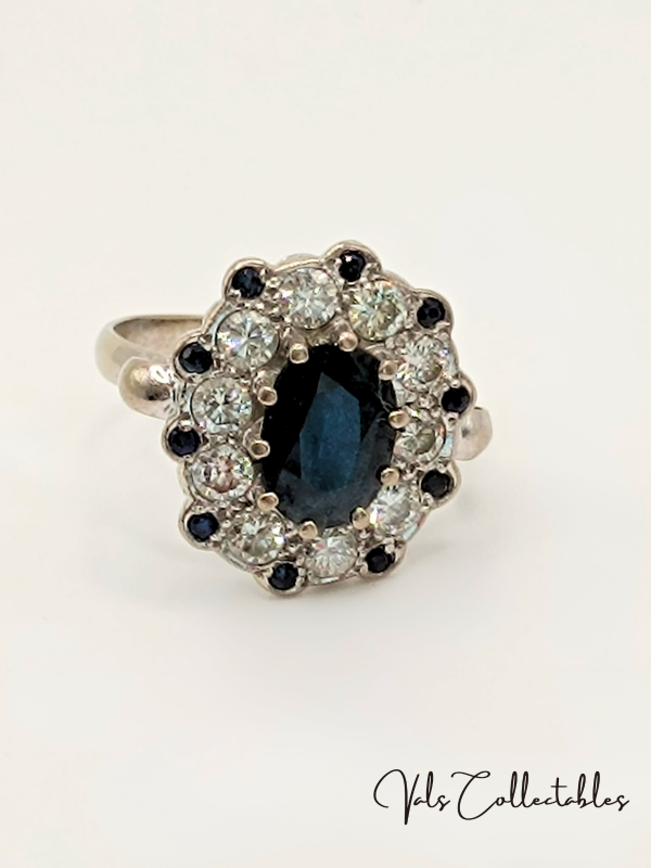 White Gold Sapphire Cluster Cocktail Ring