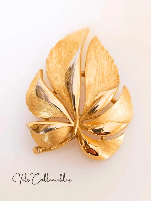 Trifari Brushed Gold Tone Leaf Brooch - Image 3