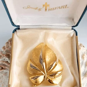 Trifari Brushed Gold Tone Leaf Brooch