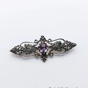 Marcasite & Amethyst Bar Brooch