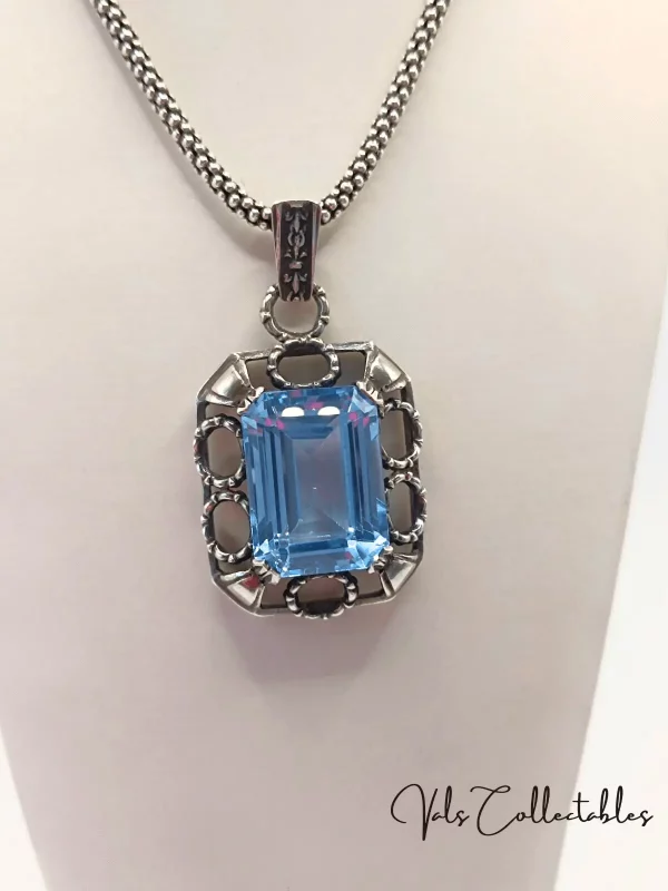 Silver and Blue Spinel - Pendant  Necklace - Image 2