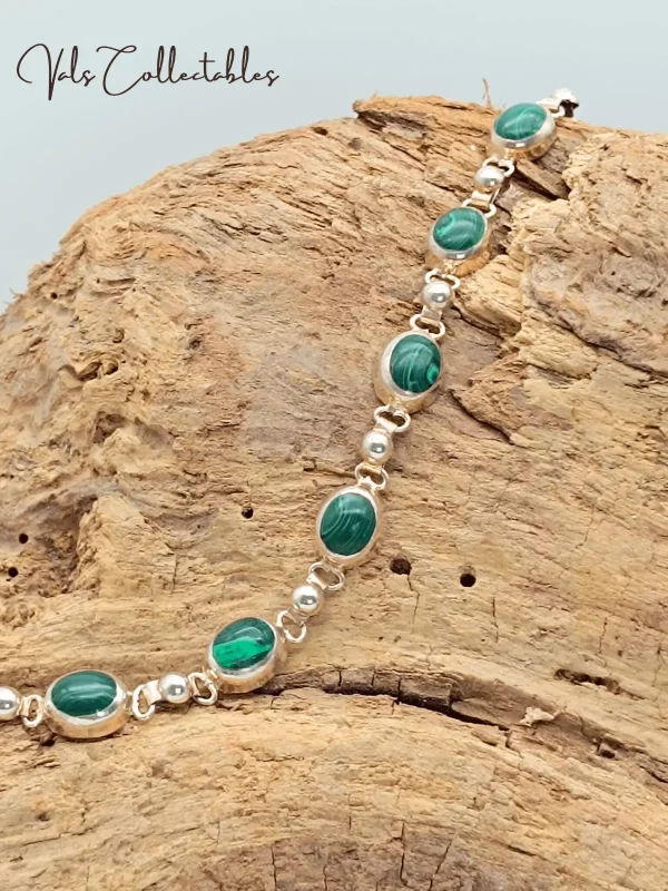 Vintage Silver & Malachite Bracelet - Image 2