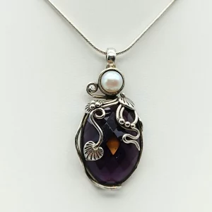 Silver Amethyst & Pearl Pendant